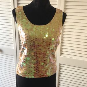 Silk/Lurex tank top with sequins. Gold. Medium